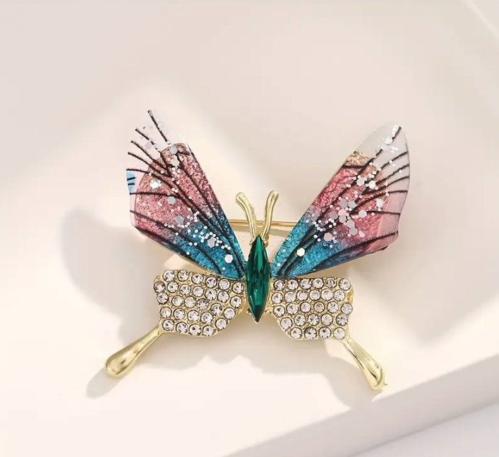 Vintage Acrylic Butterfly Brooch with Rhinestone