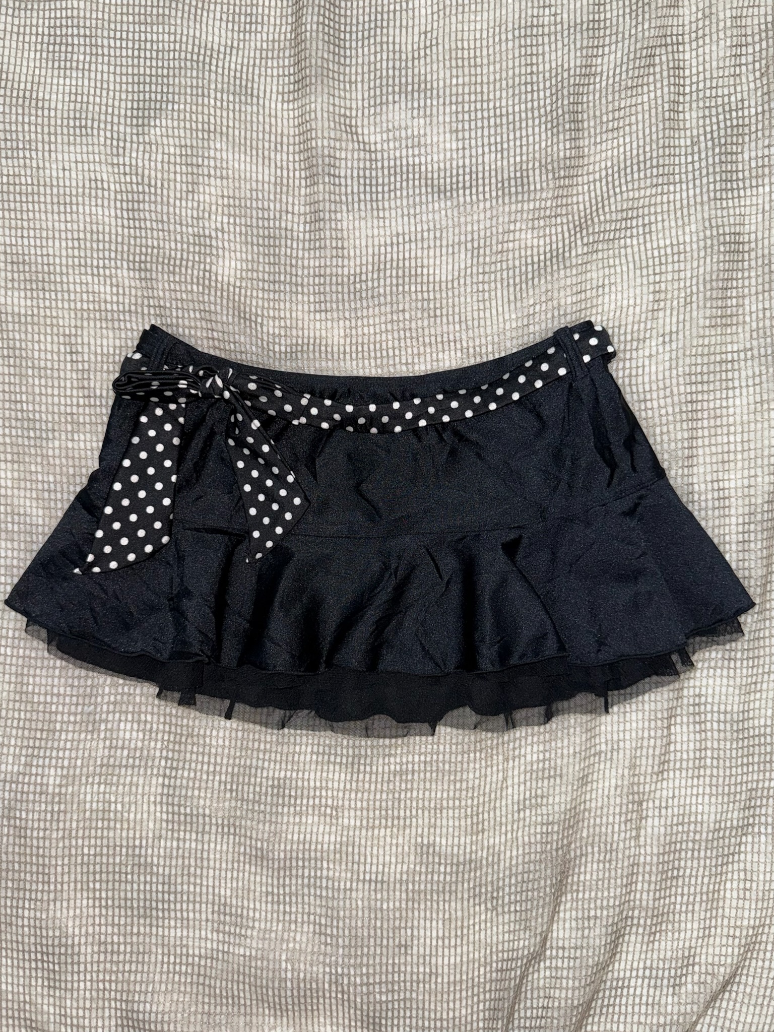 Black Mini Skirt with Polka Dot Bow