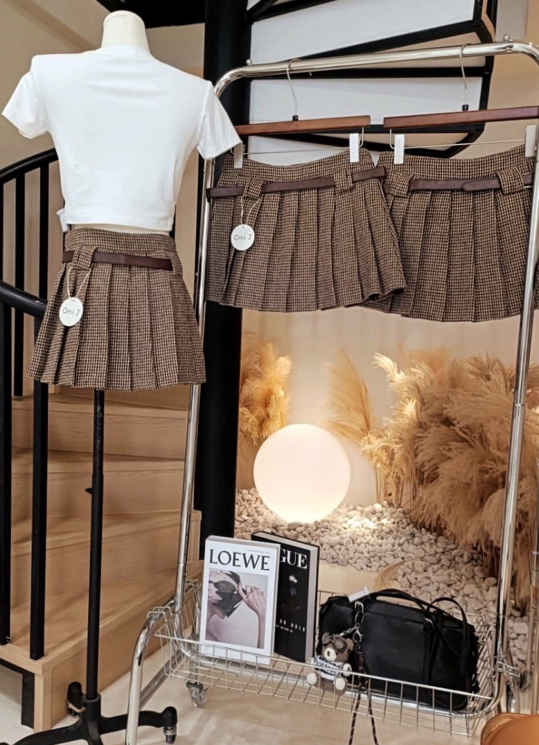 千鸟格百褶裙(腰带)