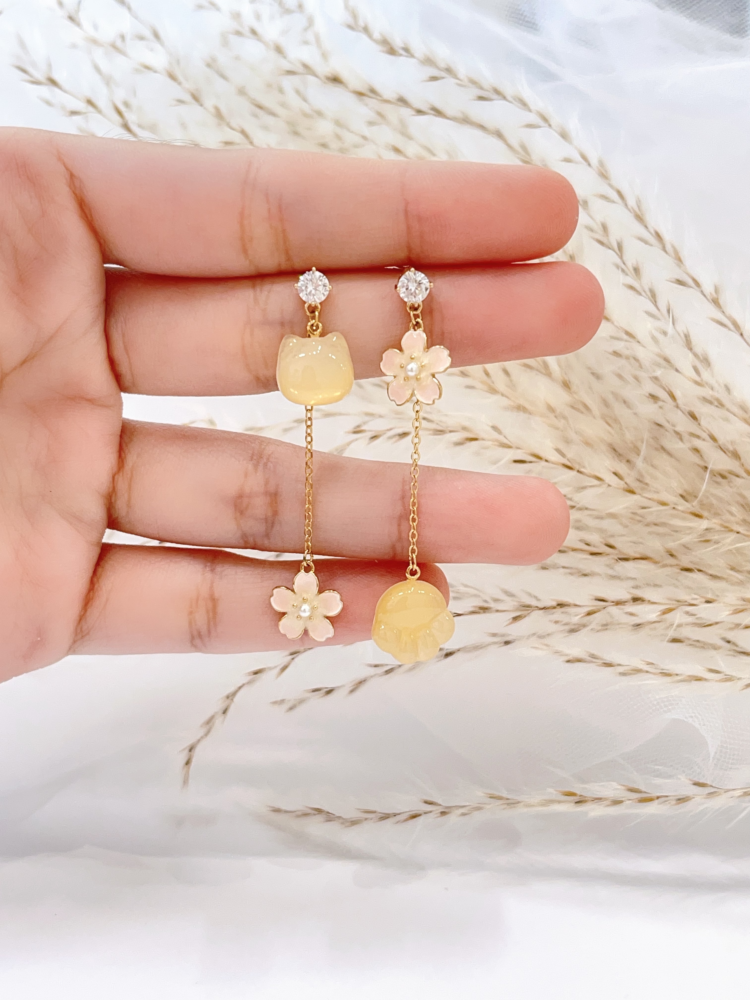 不规则小猫花花主题耳环