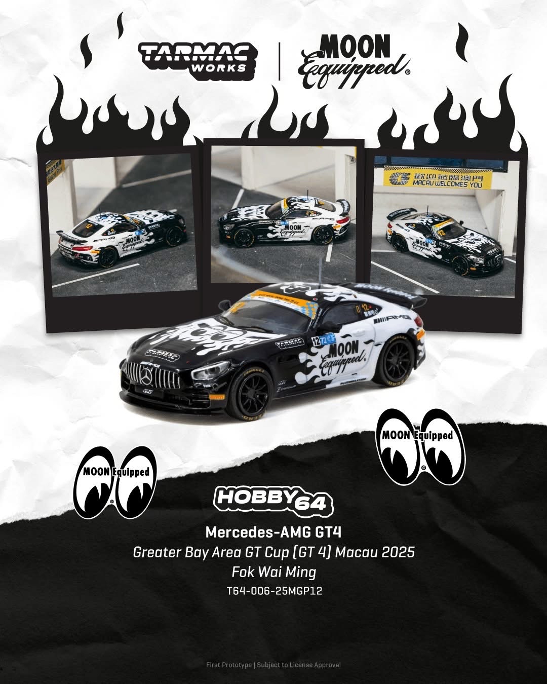 （預訂 Pre Order) Tarmac Works  ( T64-006-25MGP12 ) Mercedes-AMG GT4 Greater Bay Area GT Cup (GT 4) Macau 2025 FOK Wai Ming