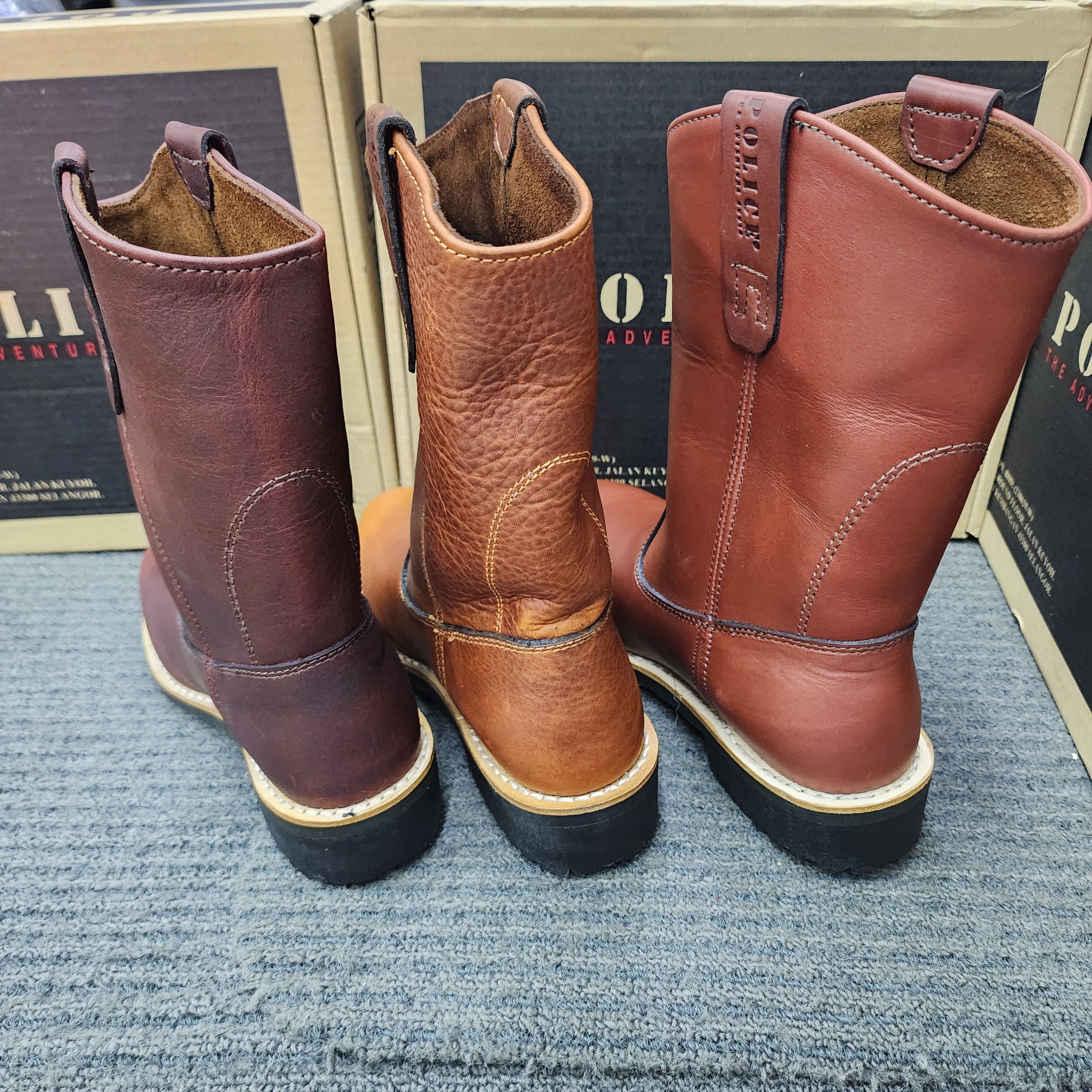 POLICE SAFETY SHOES 91494 HIGH CUT BOOT BROWN MAROUN DARK MAROON LEATHER BOOT CUTTING A TOE CAP SLIM KASUT KESELAMATAN POLIS DENGAN WARNA MAROON GELAP DAN COKLAT SESUAI UNTUK KEGUNAAN KESELAMATAN Keselamatan