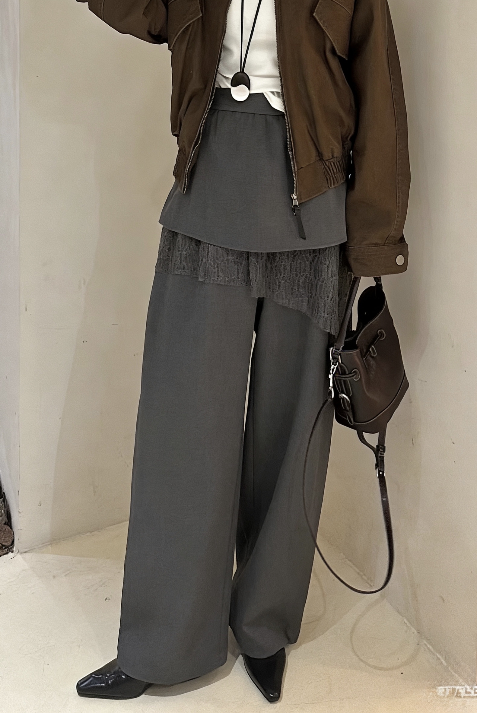 斜lace 假2 件西褲