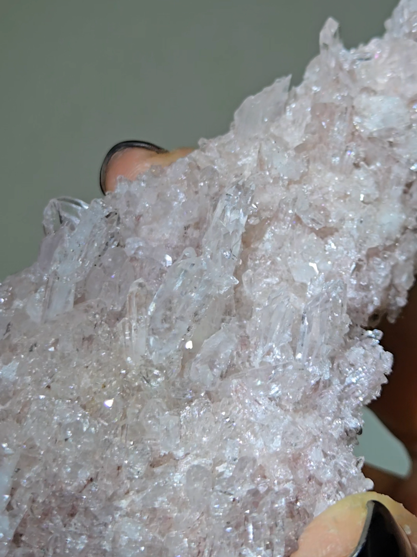 Pink Lemurian quartz cluster with crystals on both sides - LQ519