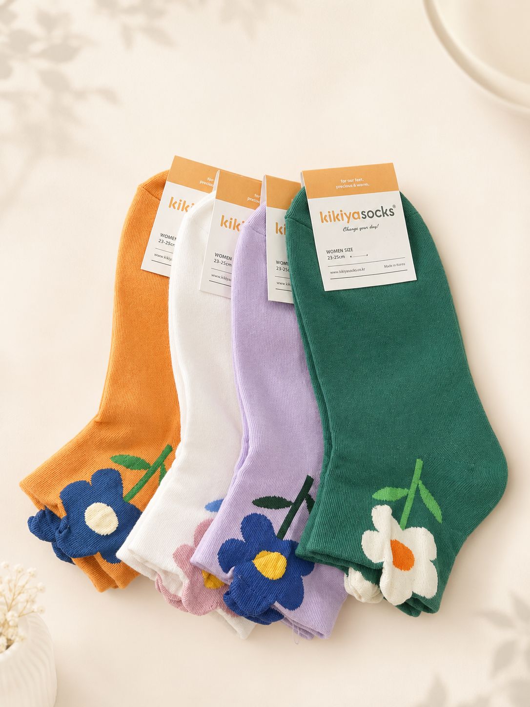 Korean Big Flower Mid Socks