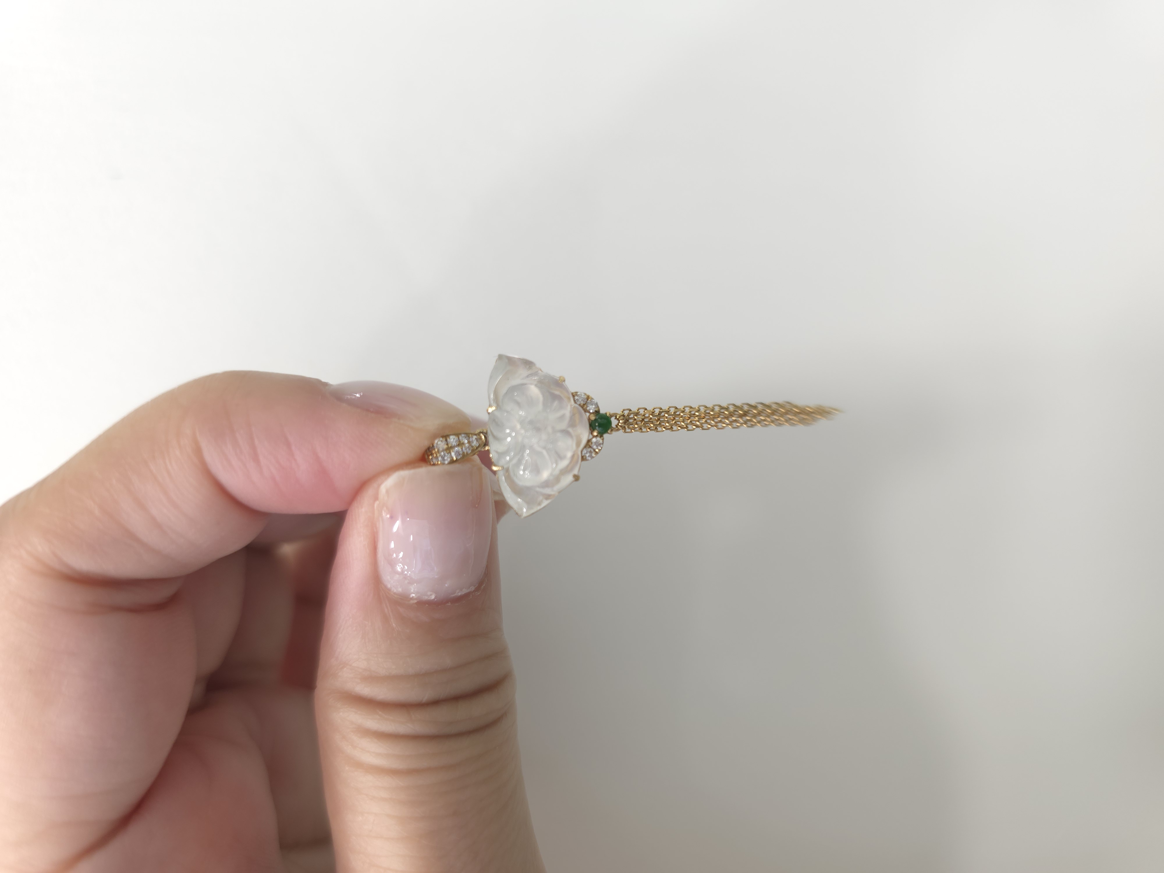 18K 緬甸白冰翡翠鑽石吊墜