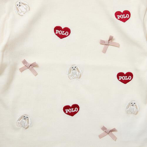 🇯🇵預訂 日本直送🇯🇵Polo Baby愛心標誌小兔刺繡絲帶米白色短袖T恤