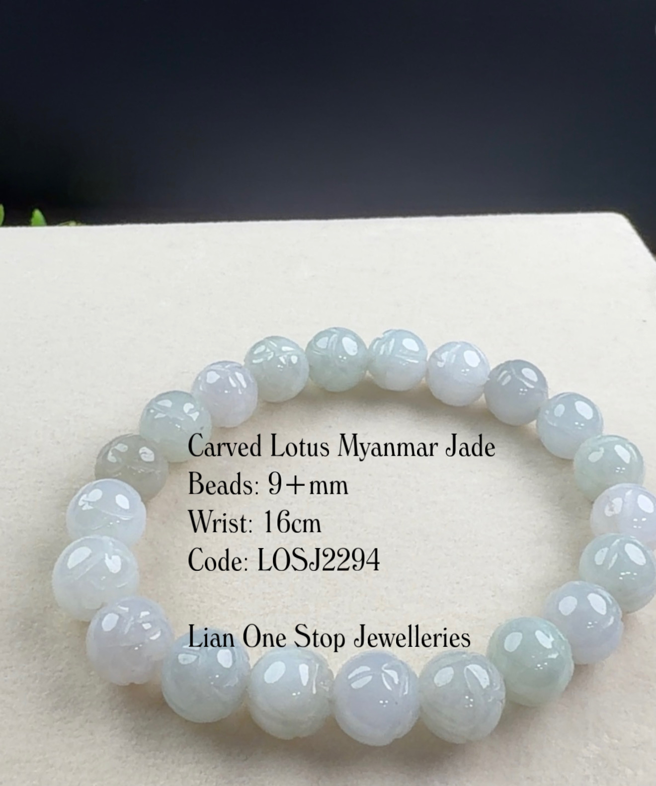 Code: LOSJ2294 Carved Lotus Myanmar Jade 9+mm