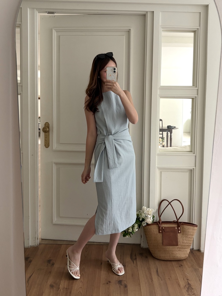 Pastelly Gathered Waist Dress (Blue)