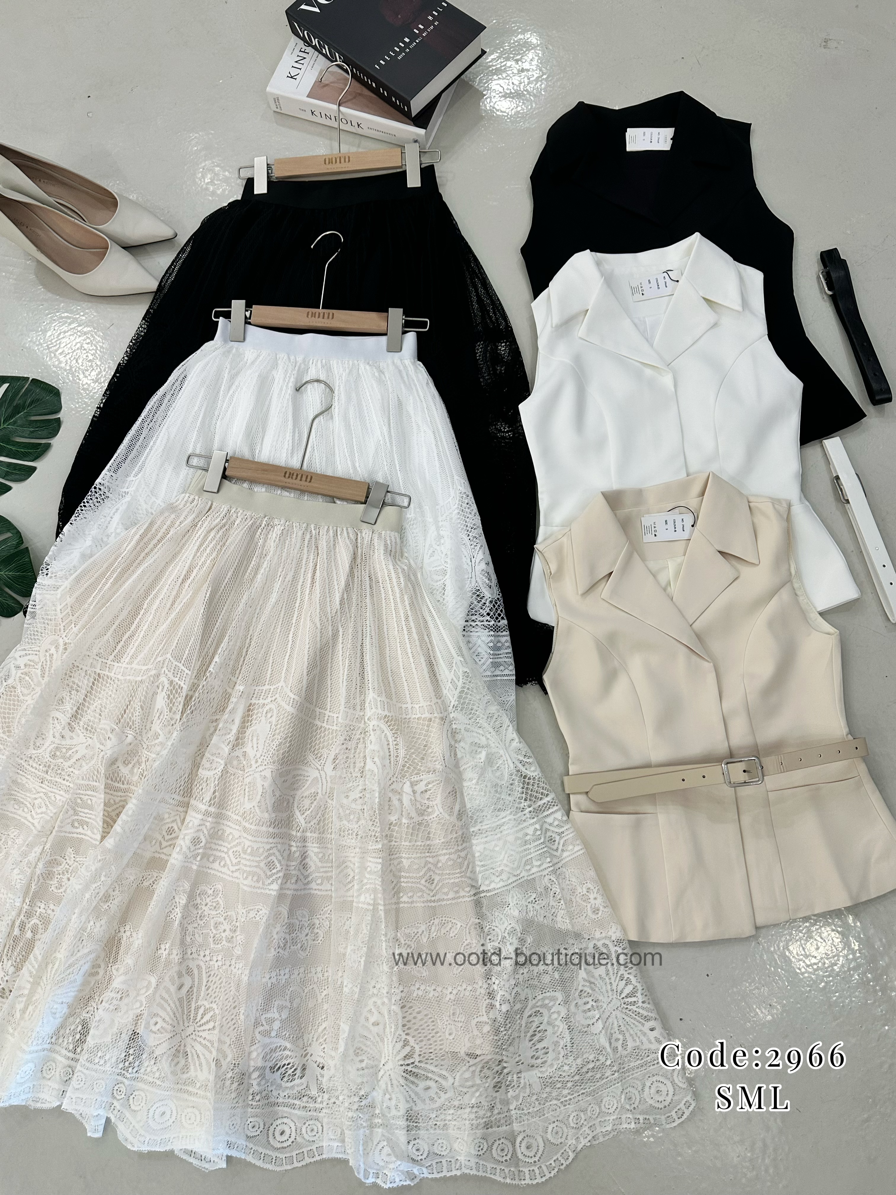 2966 PREMIUM VEST LACE DRESS SET 轻奢风Vest蕾丝半裙套装 