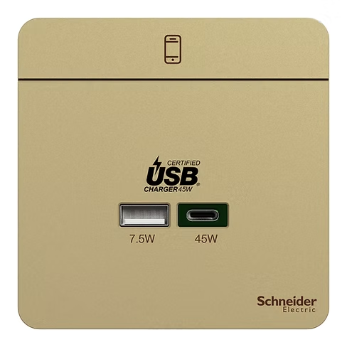 施耐德 AvatarOn 沉醉金 45W Type A+C USB快速充電 插座
