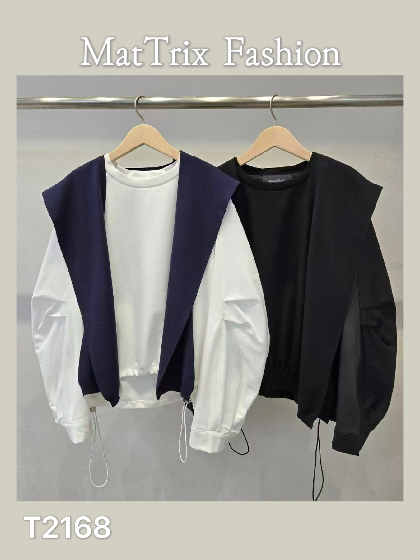 T2168 拼恤衫袖Top + 披肩set 原價 $318