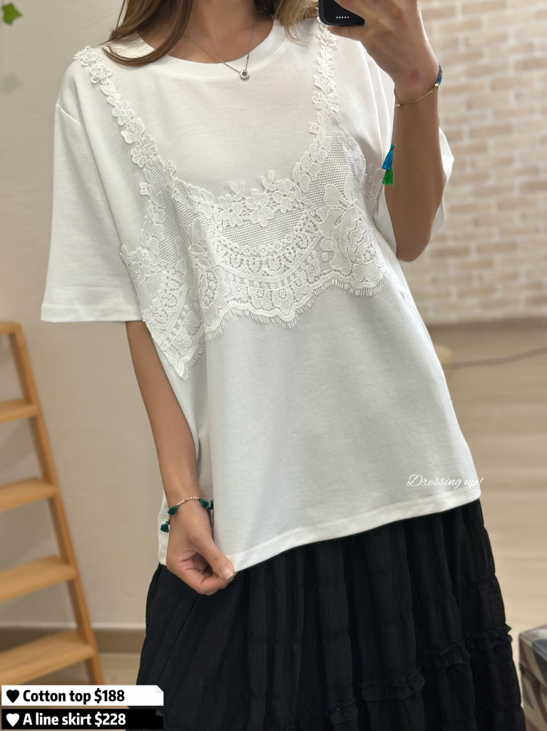 細節控｜拼網花軟棉上衣