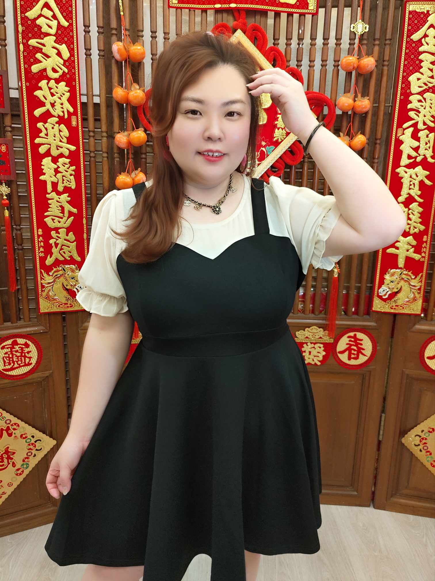 NFC07 TW#5722 假两件泡泡袖连衣裙