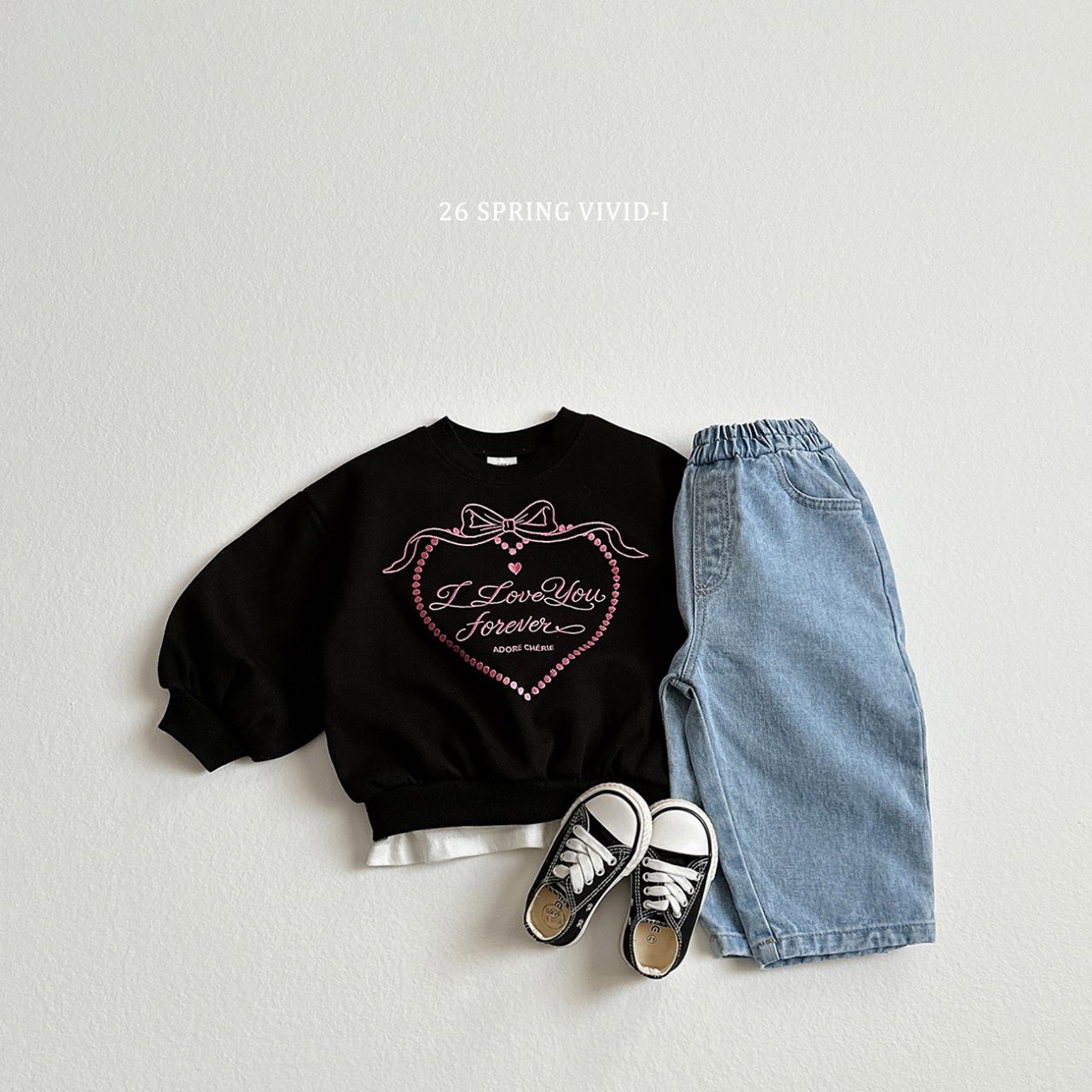 🌸預訂 韓國直送🌸🇰🇷VIVIDI三色永遠愛你心形刺繡泡泡袖喇叭褲上下套裝