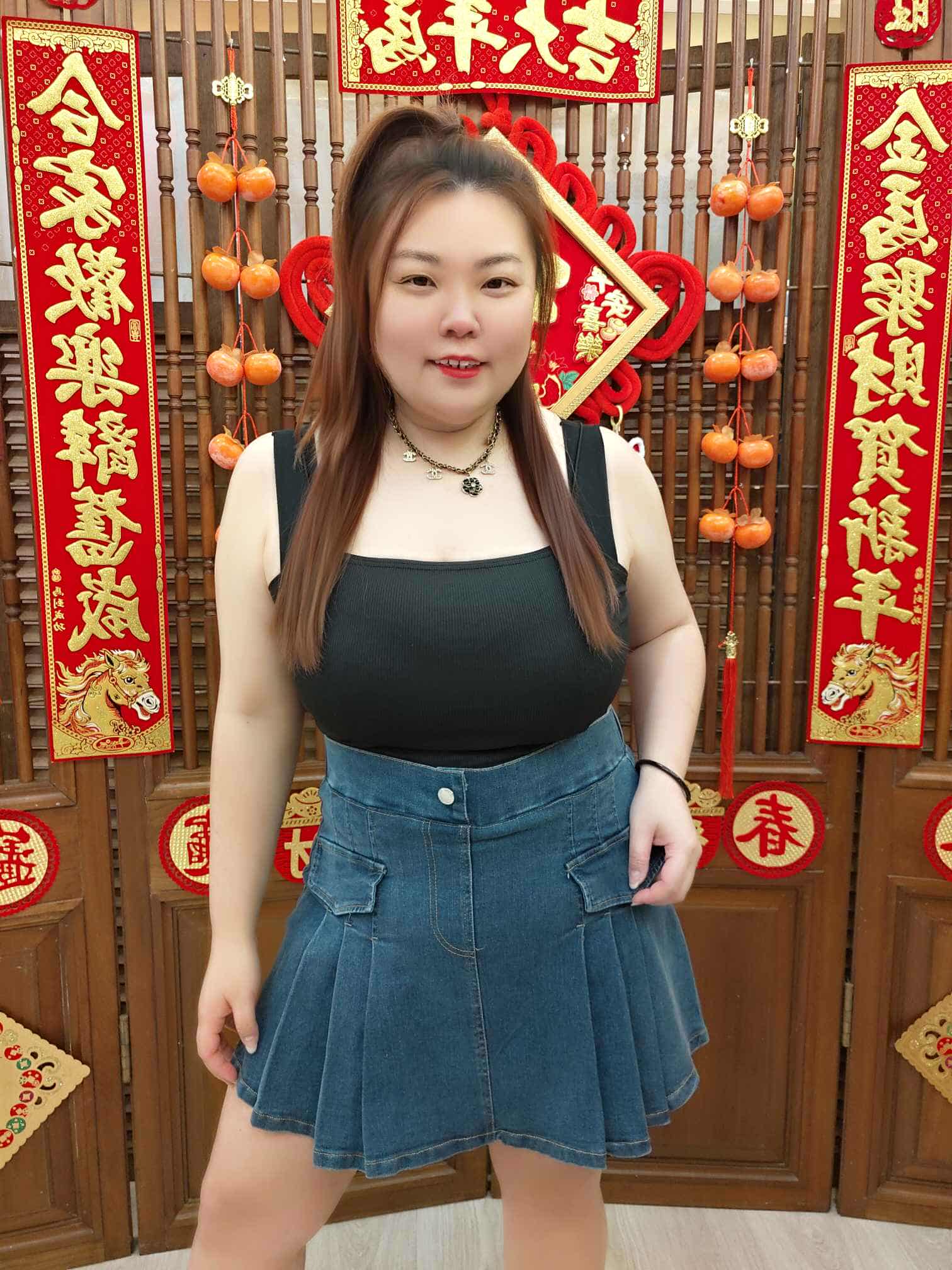 DBD01 TW#1579 牛仔拼小百褶设计裤裙