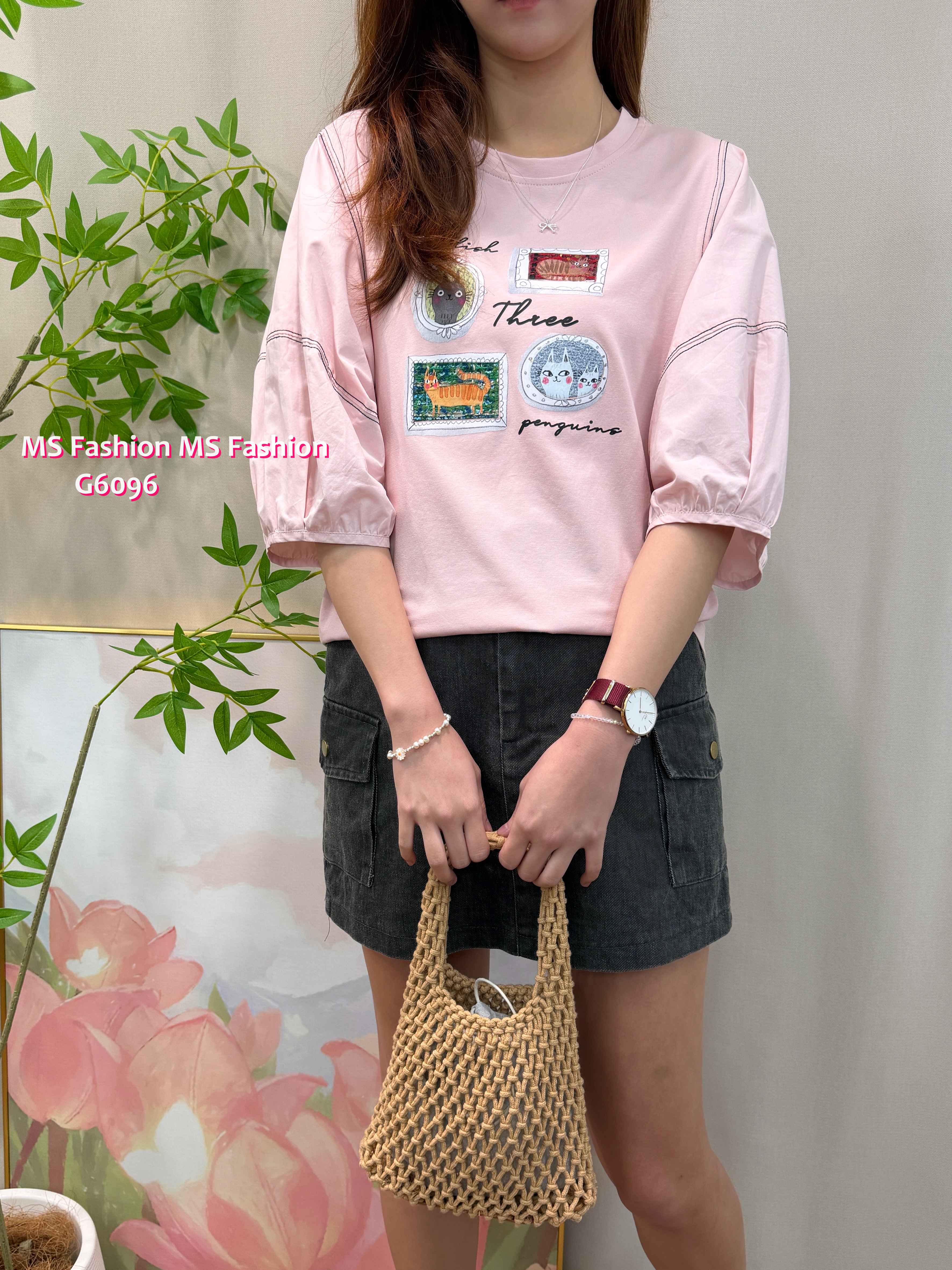 G6096 韓國🇰🇷靚print明線中袖top