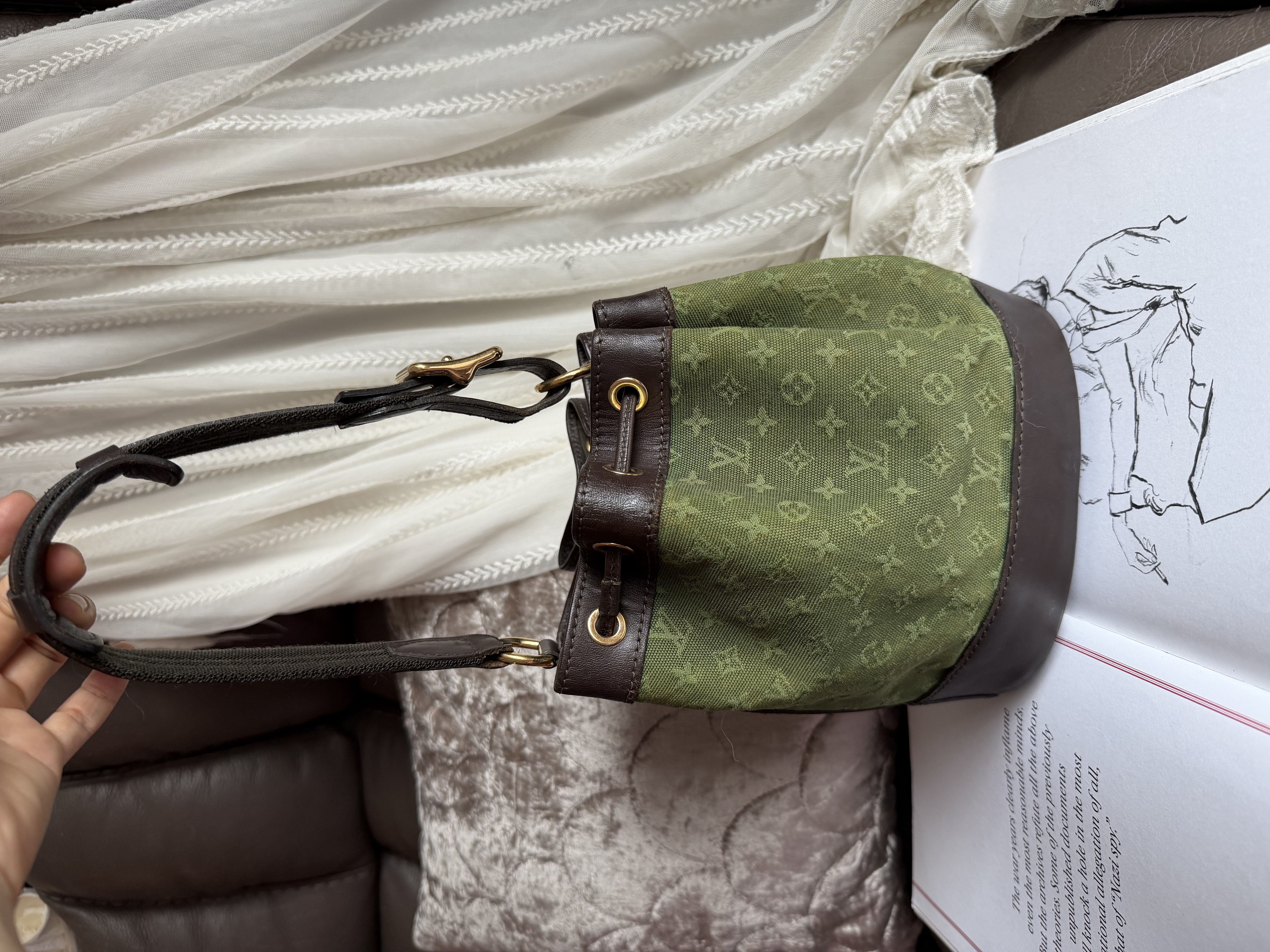 Louis Vuitton Monogram Mini Lin Noelie Green Bucket Bags