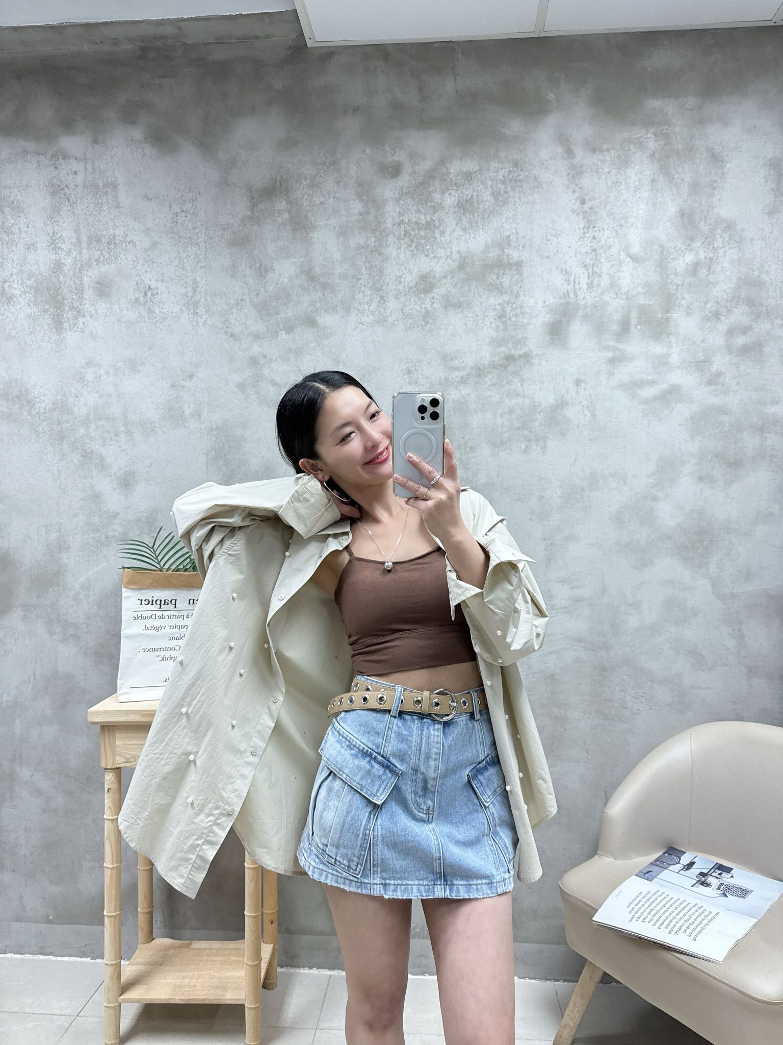 C16 雙袋牛仔裙褲