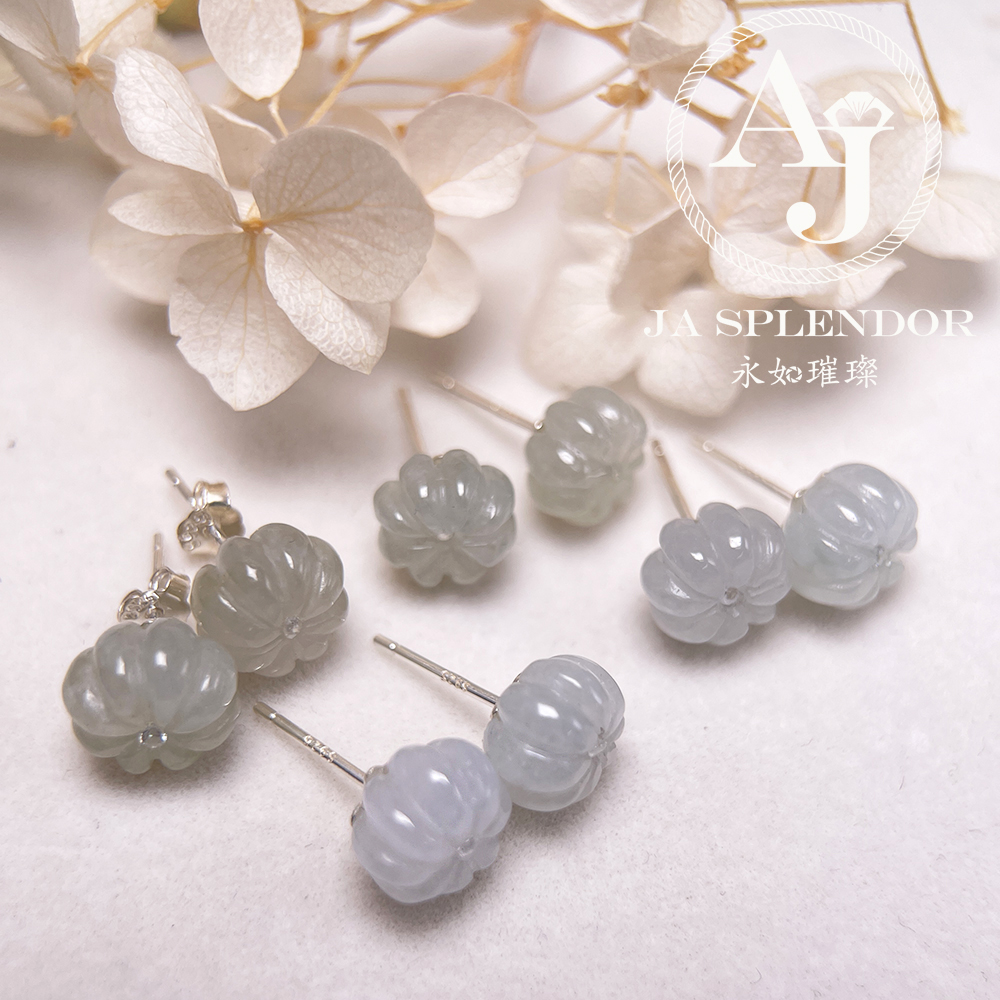 FBG26-H05 天然翡翠A玉 冰花綻放純銀耳釘