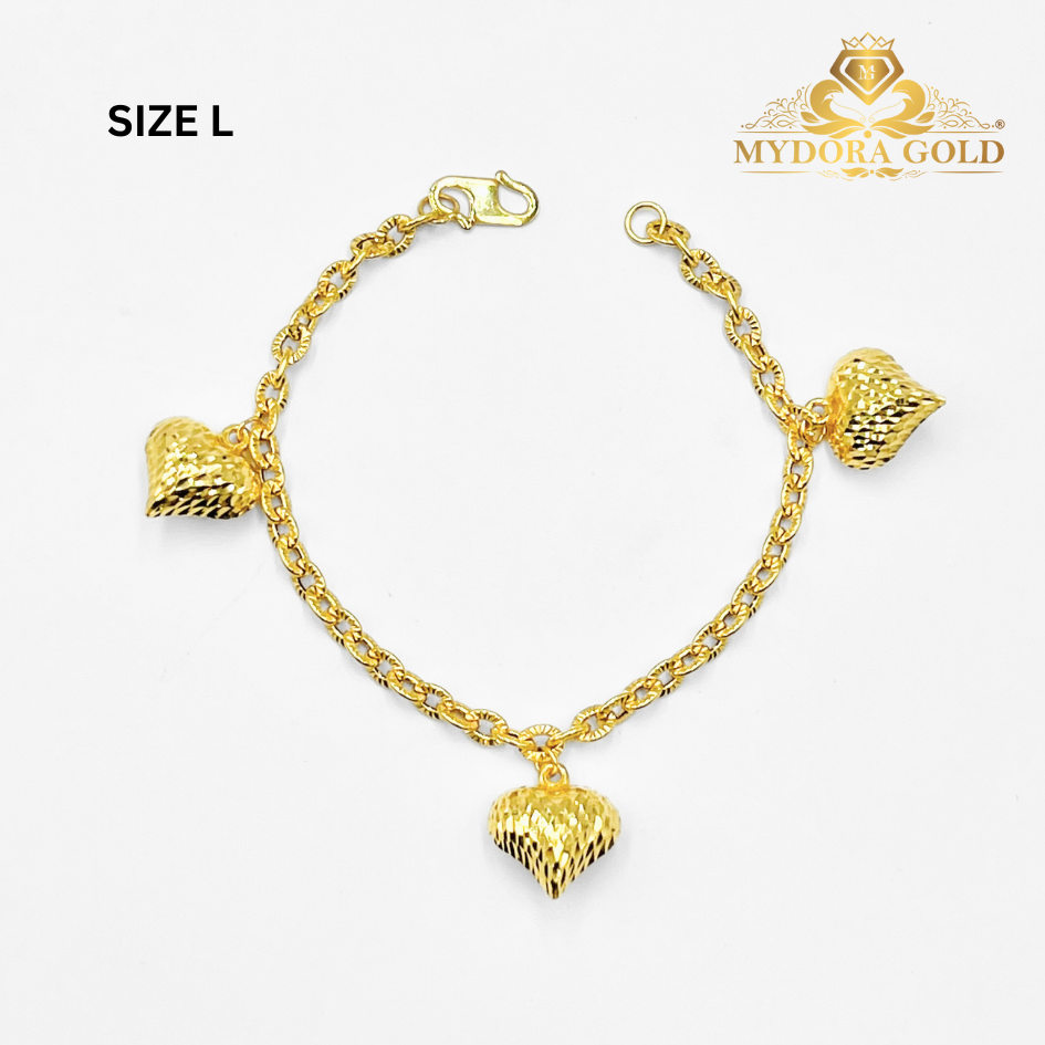 MYDORA Rantai Tangan Sauh Matahari Gantung 3 Love Pahat | EMAS 916/22K