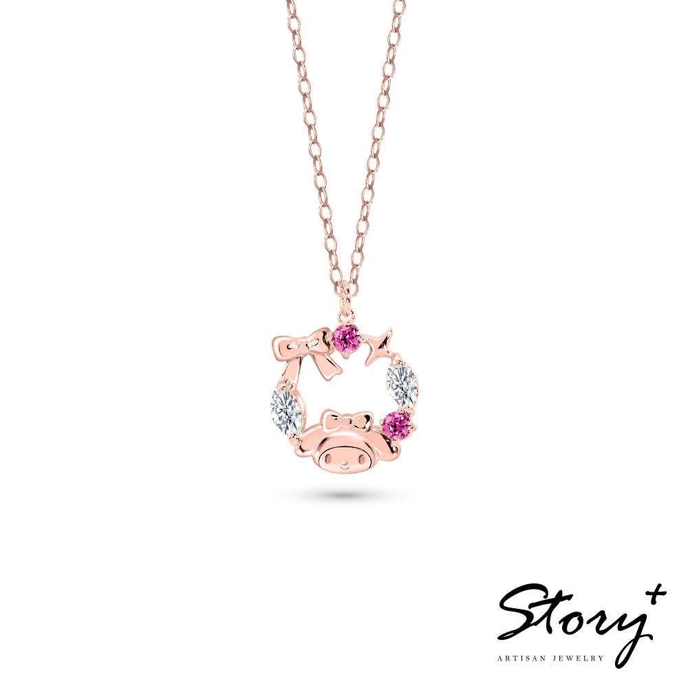 📦訂購 台灣限定 三麗鷗SanrioＸSTORY故事銀飾 My Melody 美樂蒂 學院Mix系列 玫瑰金色晶鑽純銀頸鏈