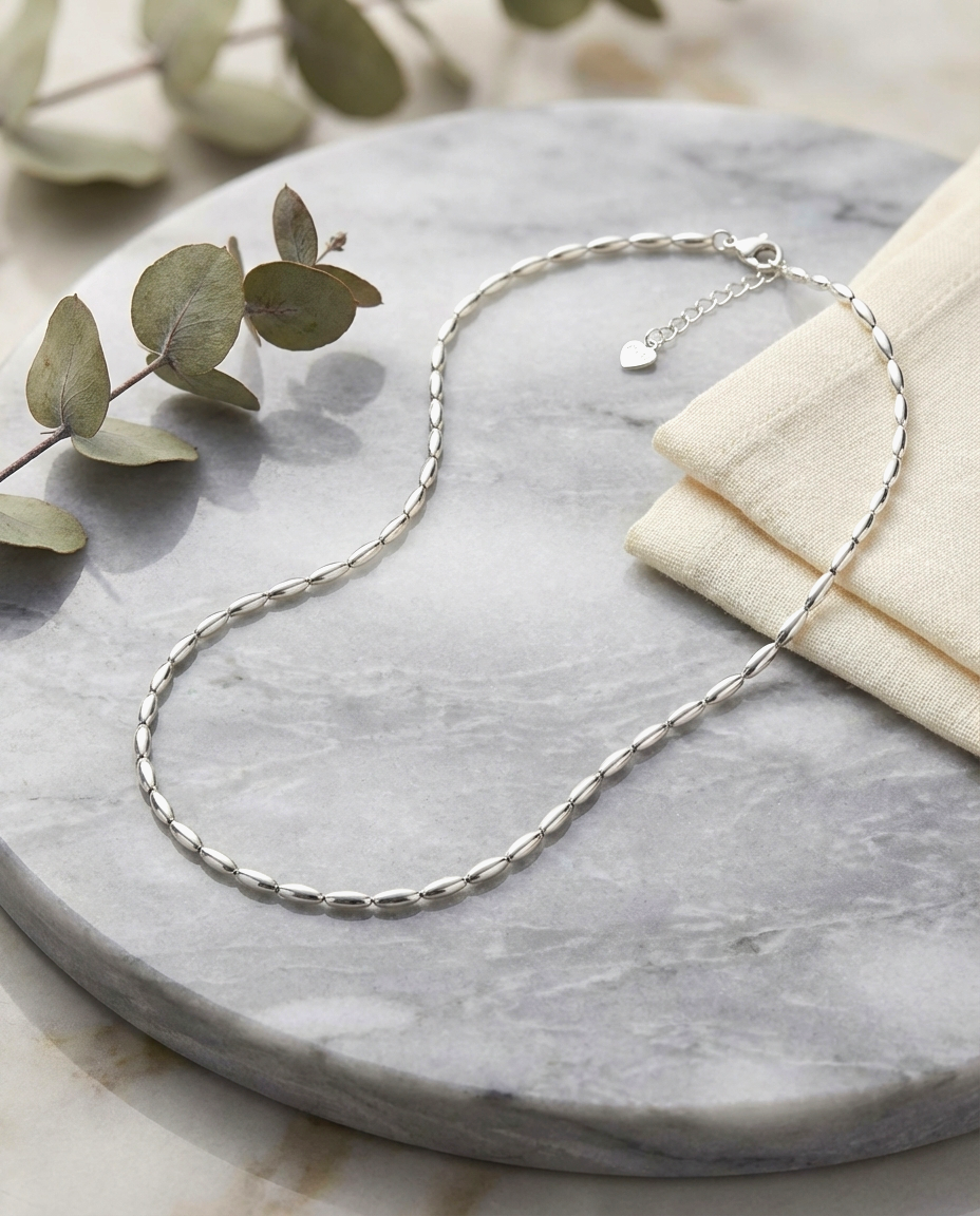 S925 - EN0120 Timeless Silver Olive Bead Necklaces