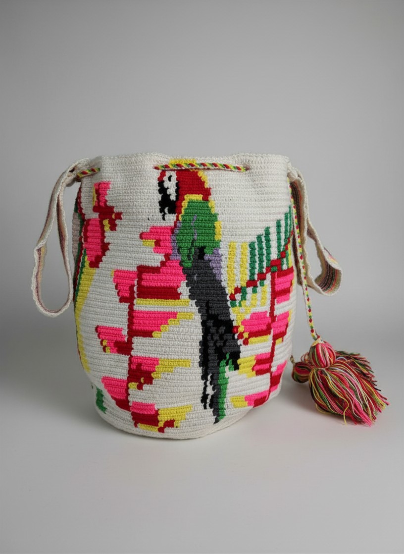 【背得起嘅藝術品】哥倫比亞正宗 Wayuu Mochila 手工民族編織袋  [預計 : 6月中至尾發貨] (PO-WY-WHTPNK-A01)