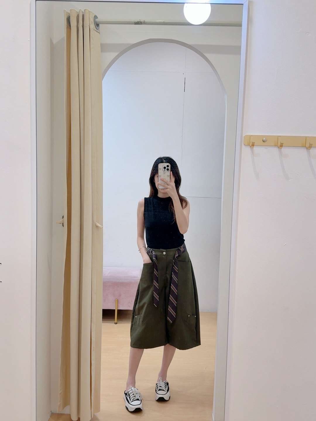 酷飒条纹腰带工装七分裤 R2951