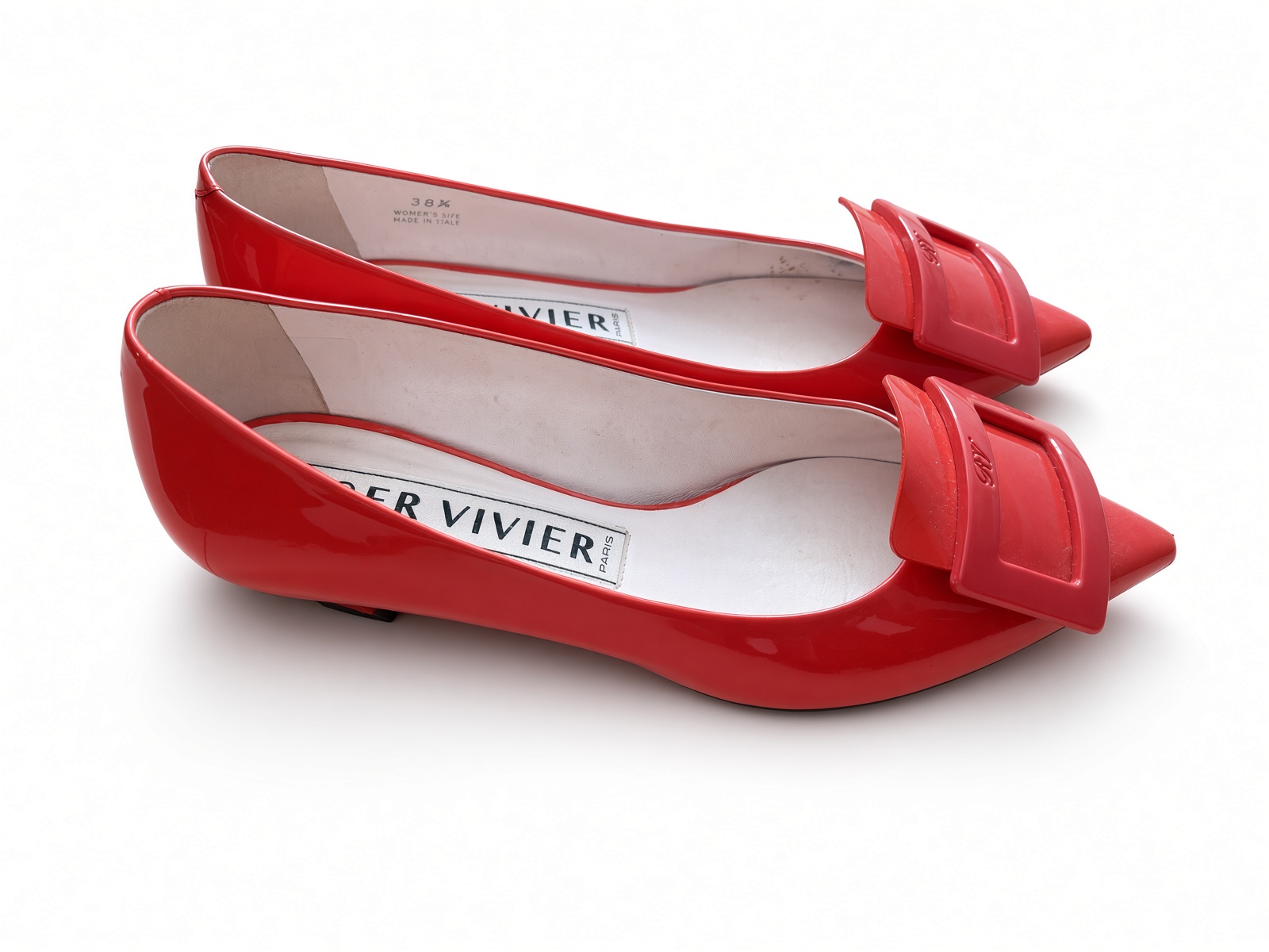 ［Preloved] New Roger Vivier orange patent pointed-toe flats