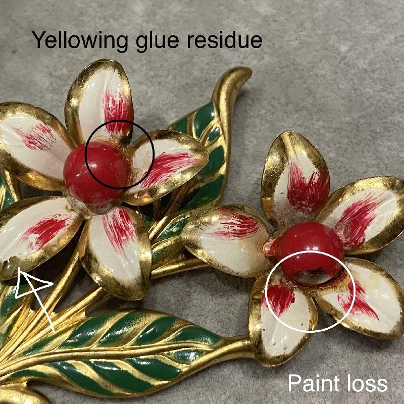 C.a. 1950s Austrian Style Handpainted Rose Mallow Flower Brooch from Canada(MT885)