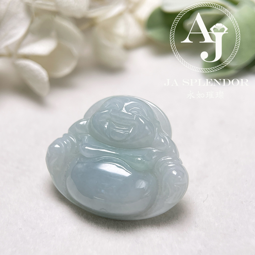 JN-1031 天然翡翠A玉 晴綠大肚笑佛吊墜