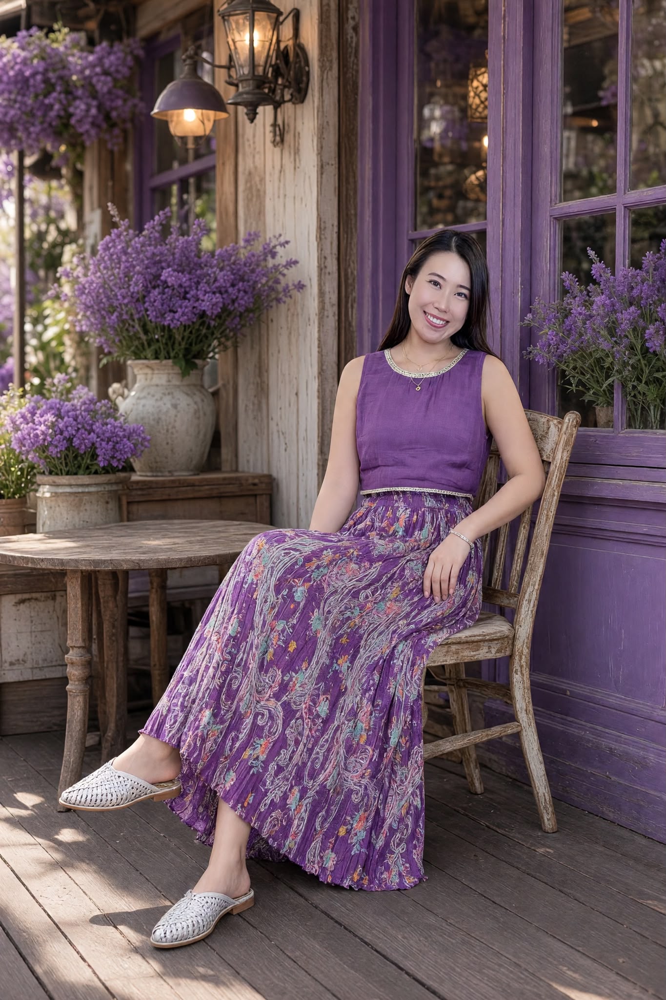 3537 Violet Sleeveless Top + Violet Skirt Set of 2