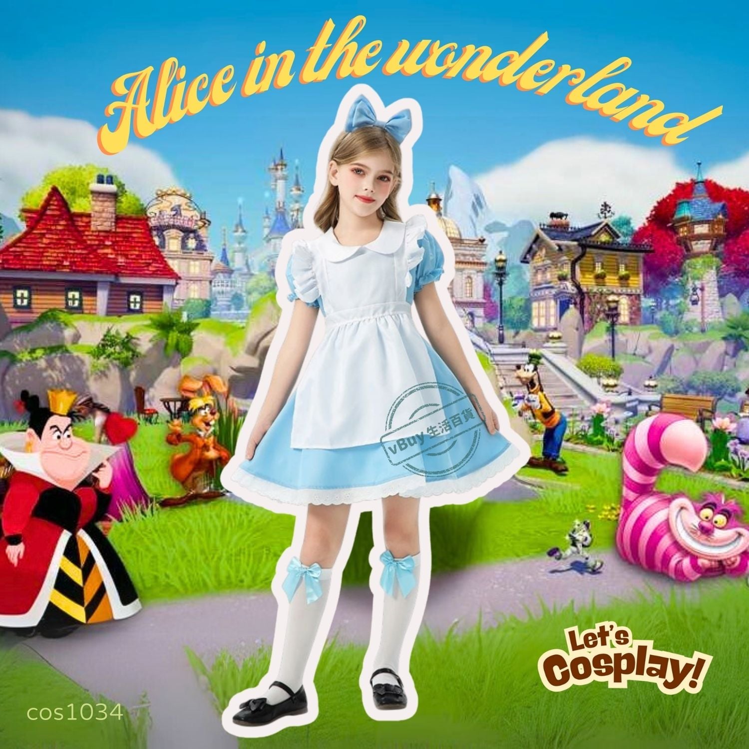兒童【愛麗絲夢遊仙境服裝】愛麗絲cosplay服裝 | Alice in Wonderland Cosplay costume ｜World Book Day故事角色扮演｜萬聖節表演服【cos1034】