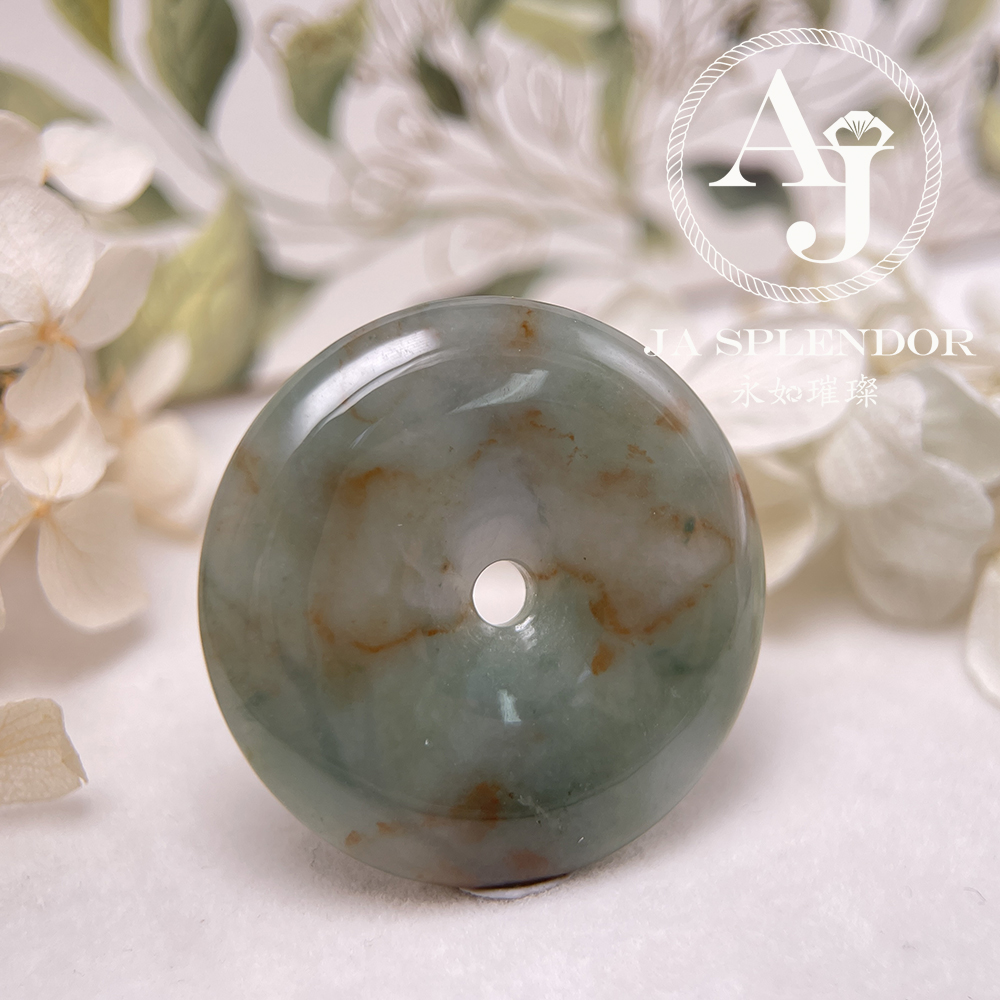 JN-223 天然翡翠A玉 特色綠映紅平安扣