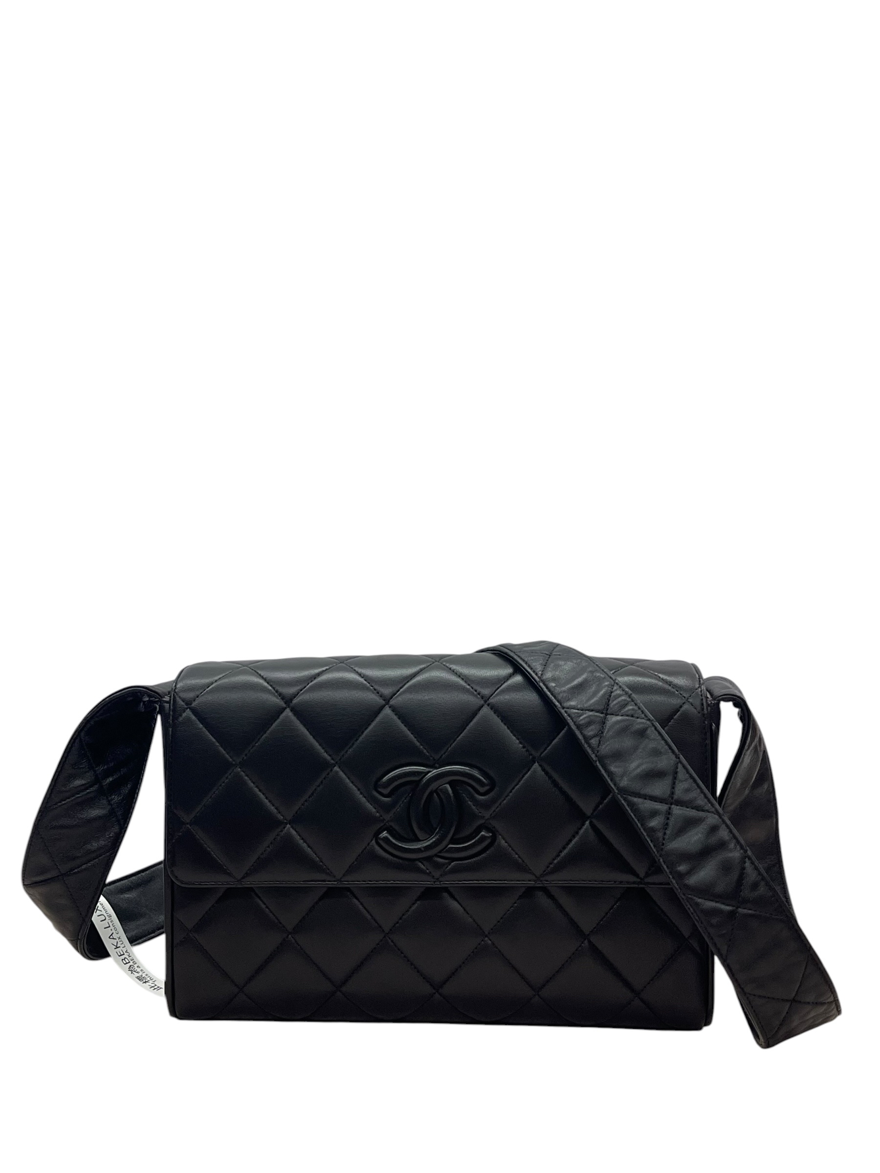 Pre-Owned CHANEL Black Covered CC Quilted Flap Bag Lambskin / Product Code:081310