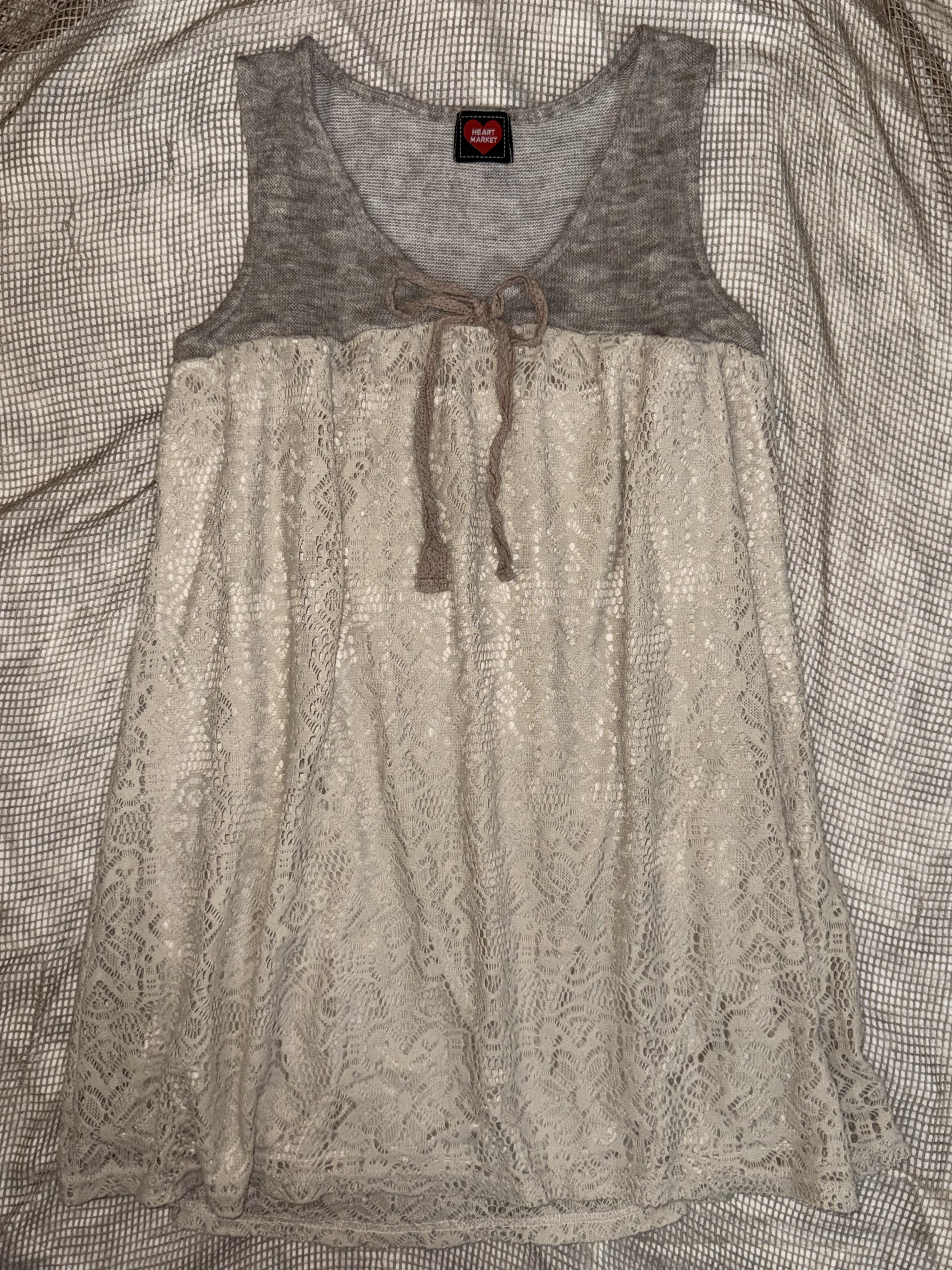 Beige Sleeveless Lace Dress