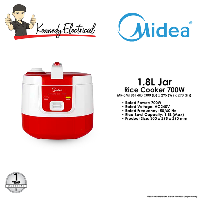 Midea 1.8L Jar Rice Cooker 700W MR-SM1861-RD | Kennedy Electrical ...