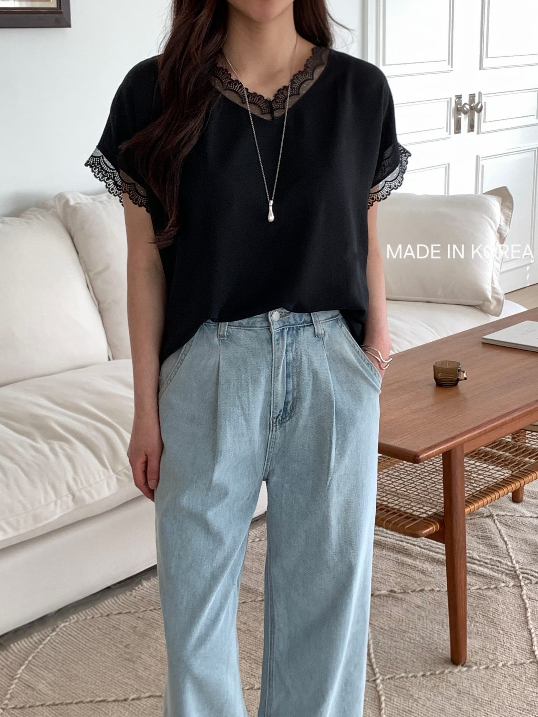 G6365 韓國🇰🇷V領lace top