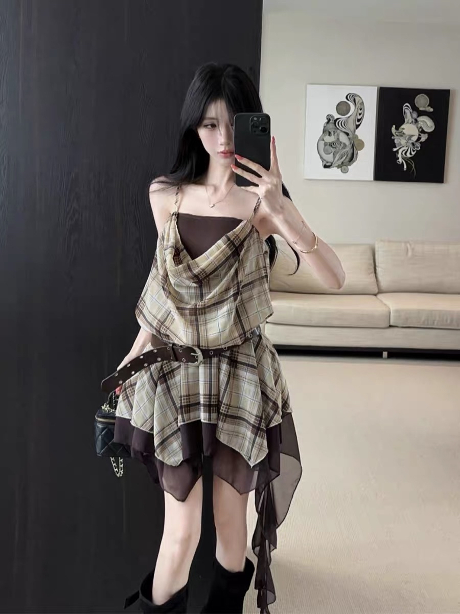 A031144 Sexy Y2K Plaid Spaghetti Strap Mini Dress