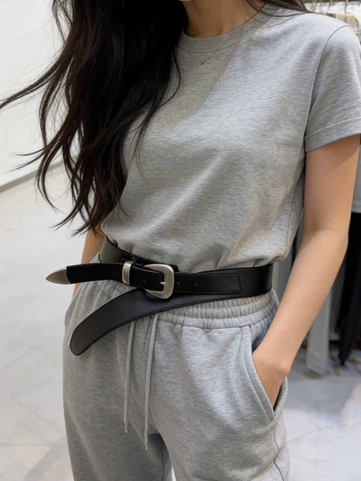 啞銀牛皮Belt