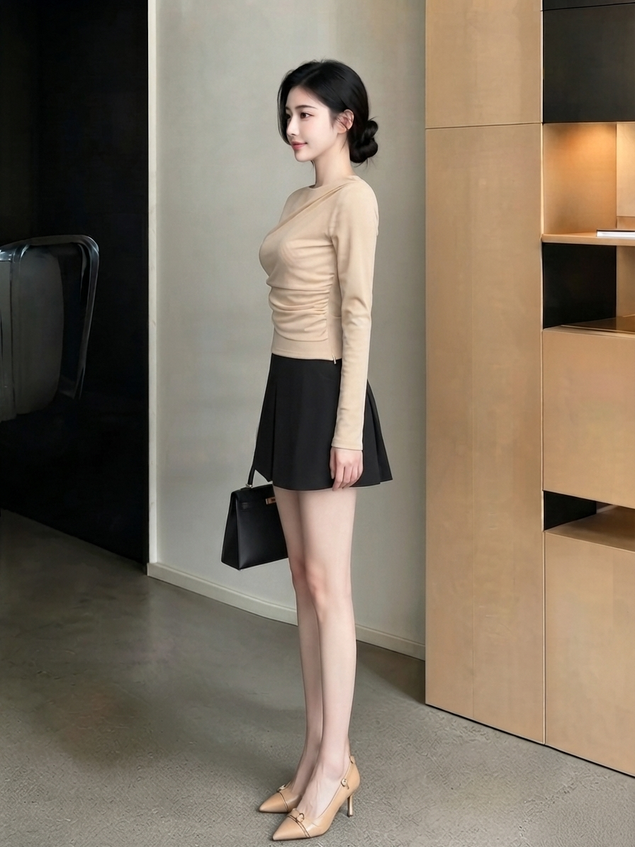 Ruched Mesh Long-Sleeve Top M236