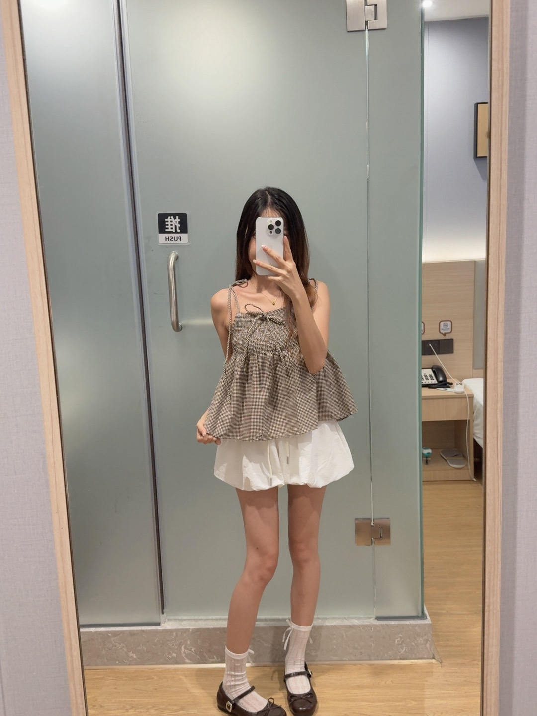 甜美风复古格纹娃娃衫背心上衣R3105