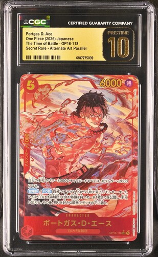 CGC PRISTINE 10 Portgas D. AceOne Piece (2026) JapaneseThe Time of Battle OP16-118Secret Rare - Alternate Art Parallel
