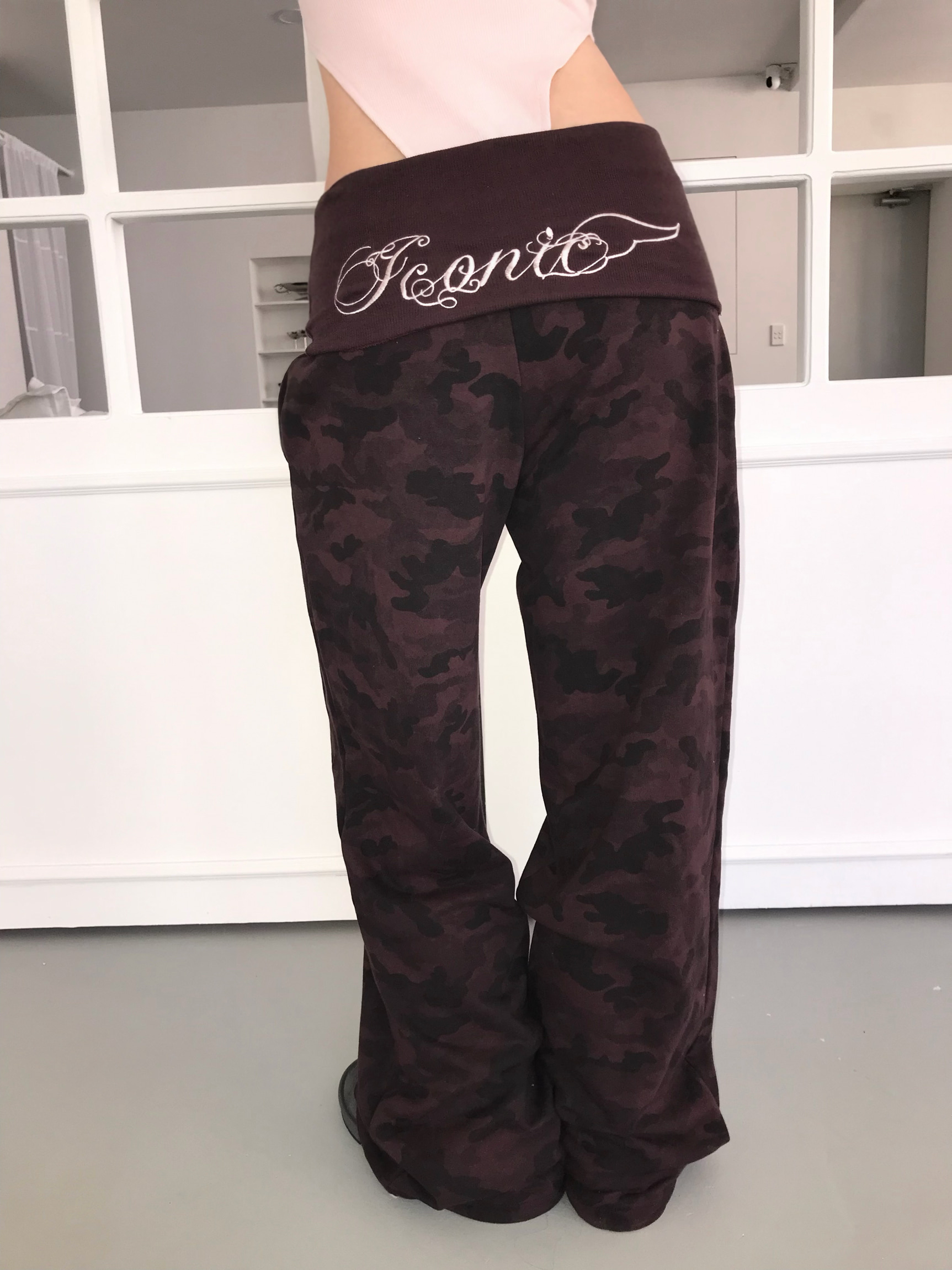 Foldover Camo Wide-Leg Sweatpants