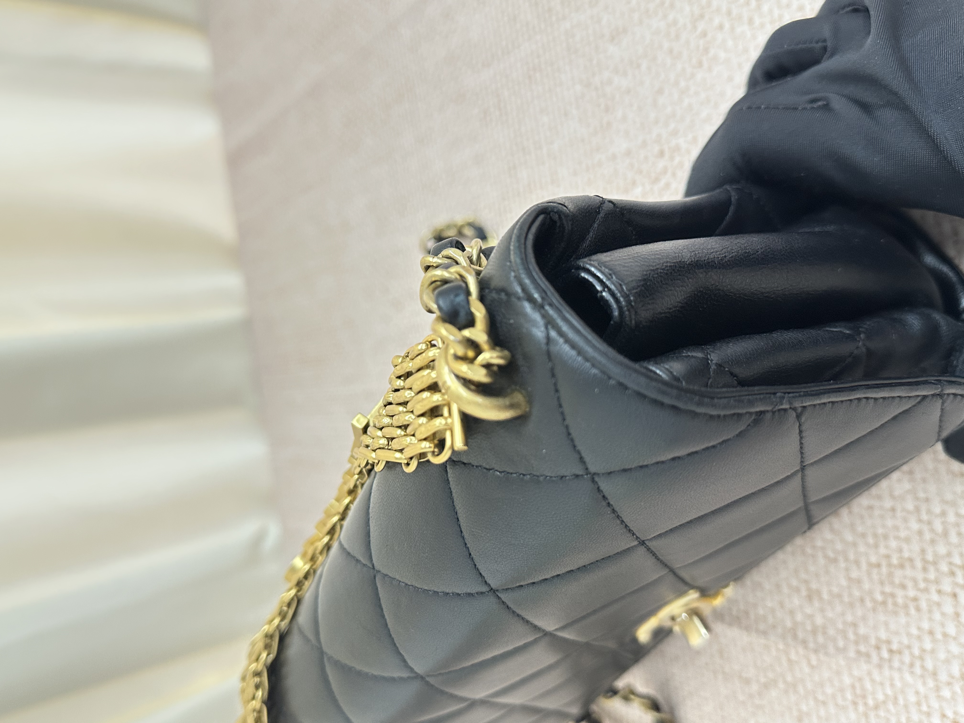 Pre-owned Chanel Crystal Logo Letters Chain Handle Flap Bag/ Product Code: 26041613