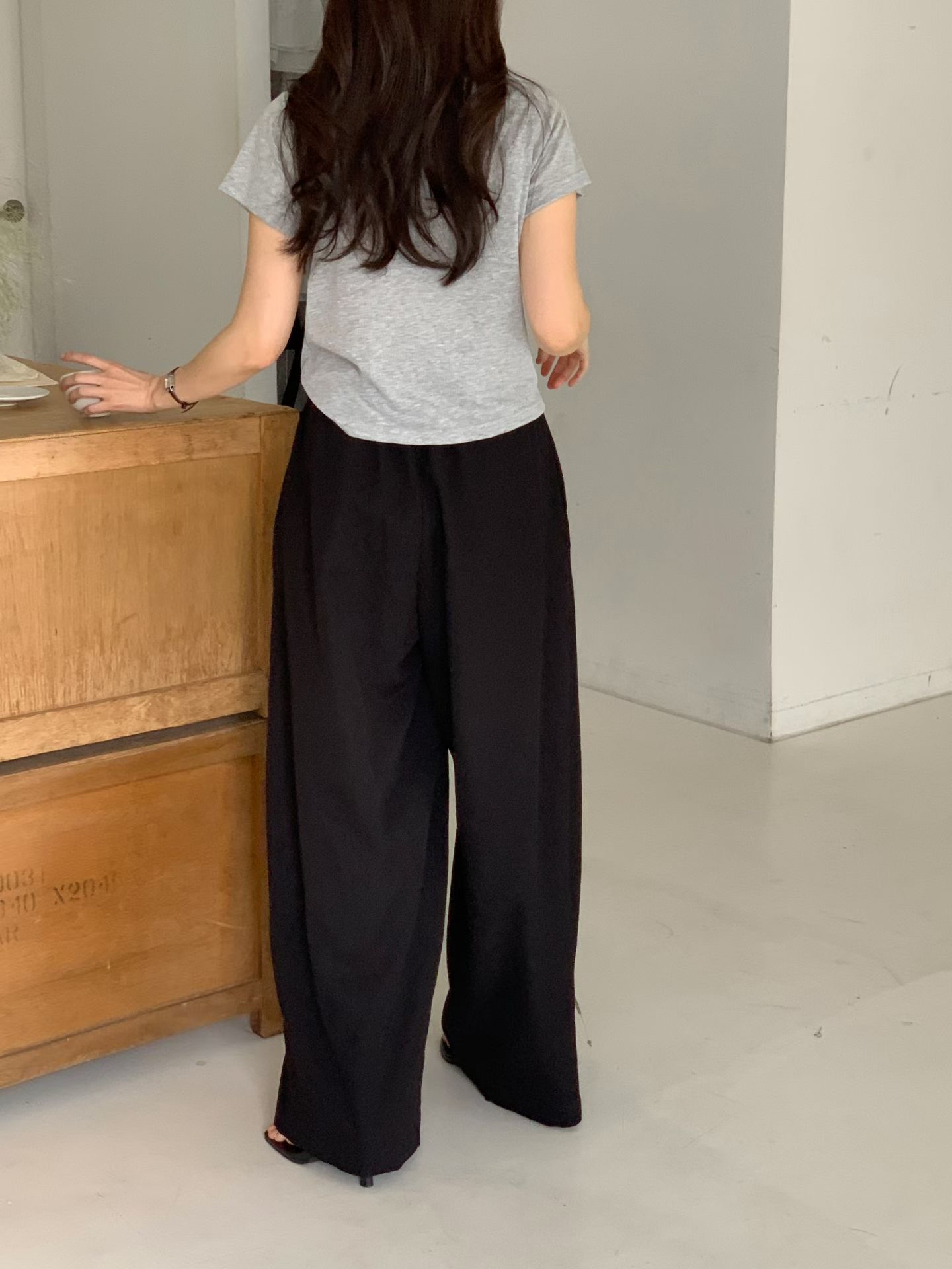 CT21 韓系抽繩鬆緊高腰闊腿褲