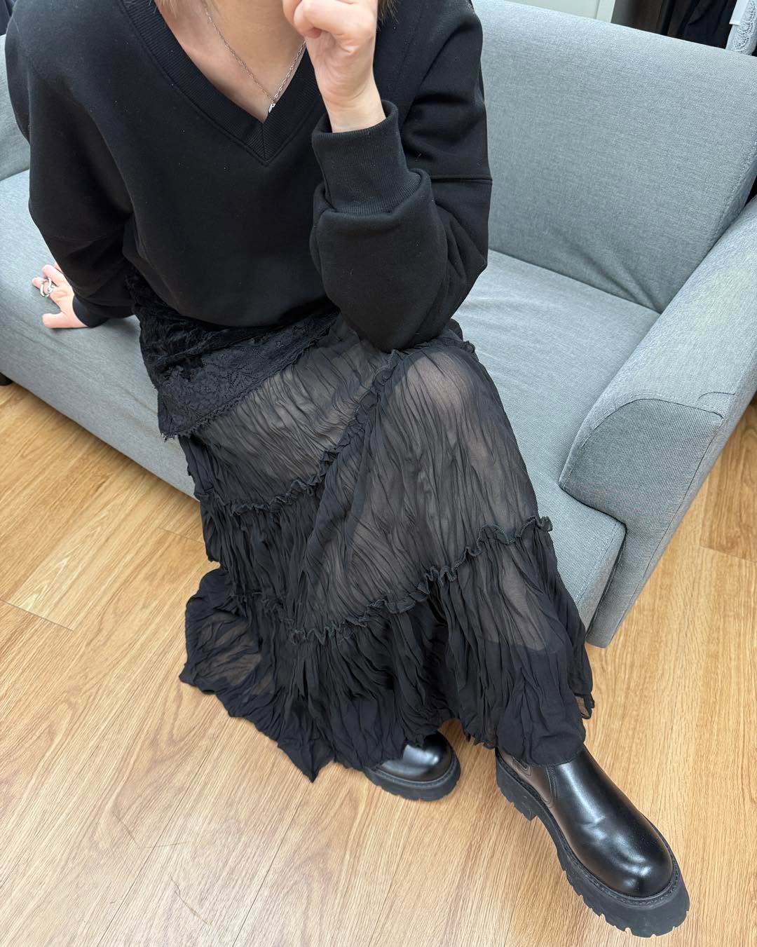 絲絨短裙拼皺薄紗蛋糕裙