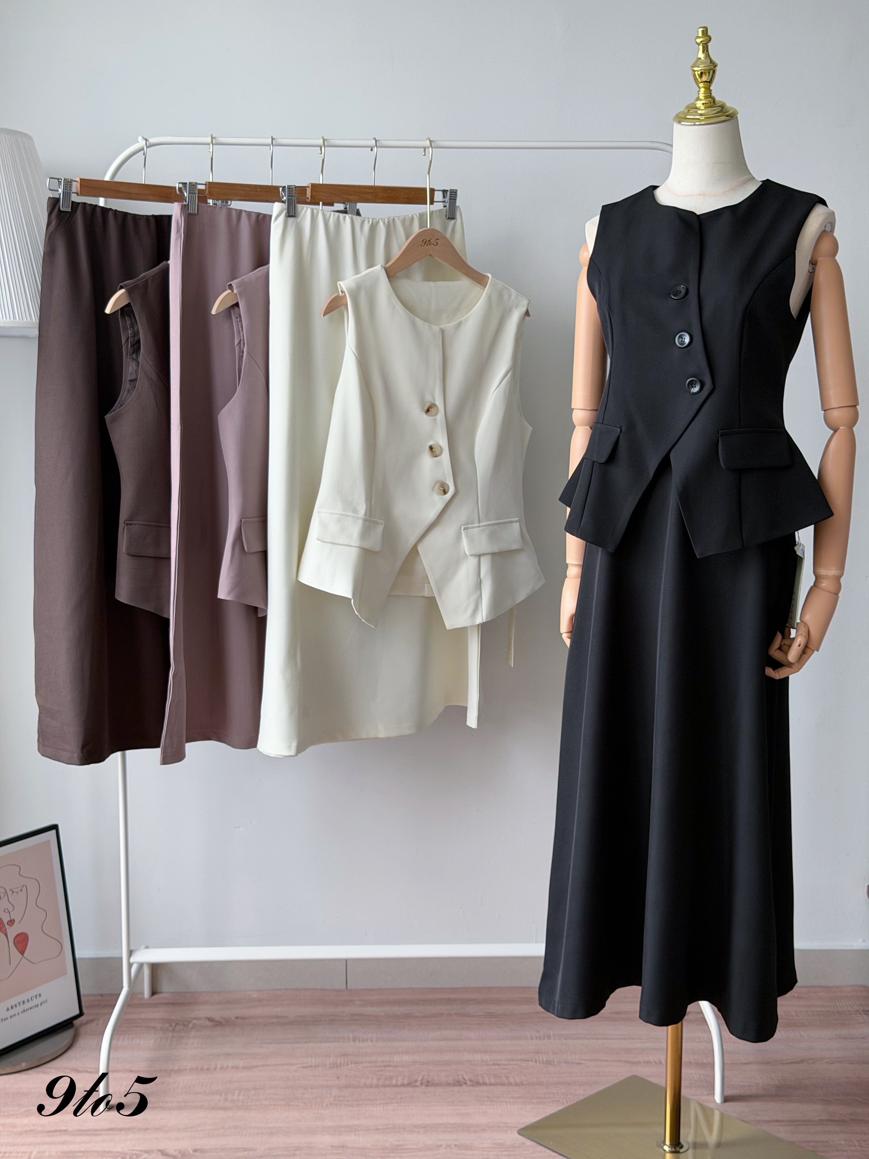 D2383 Waisted Vest with Long Skirt Set - 4 Colors 