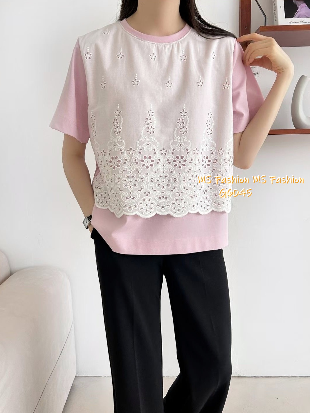 G6045 韓國🇰🇷通花拼布top